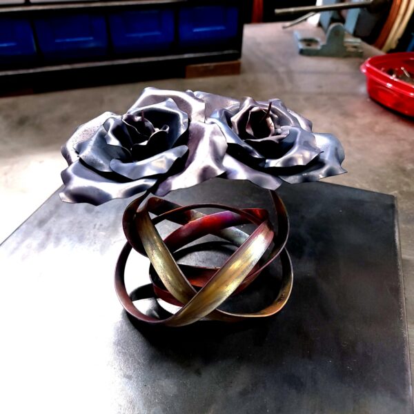 Tie the Knot Copper Ribbon Rose Sculpture Carbon