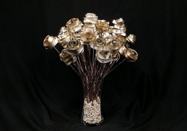 I Love You Modern Spiral Silverplate Rose Bouquet Sculpture