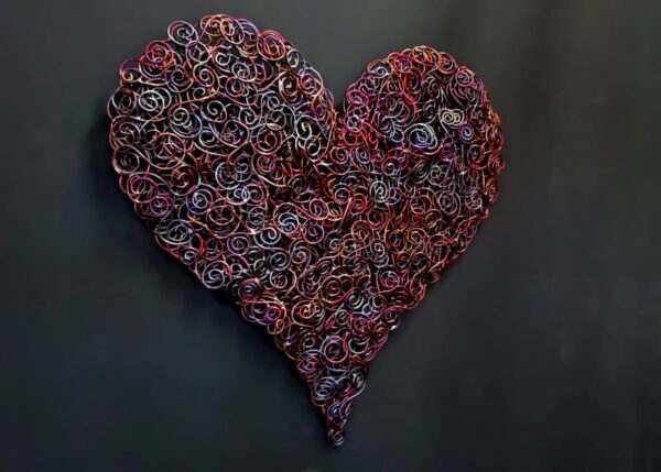 Full of Love Copper Coil Heart Wall Art Dark Flame
