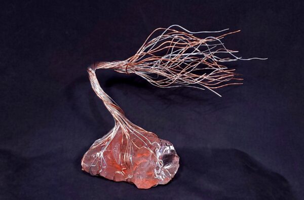 Copper Silver Wire Spirit Tree Glass Sculpture