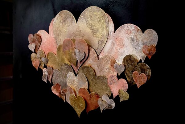 Copper Silver Heart Wall Art