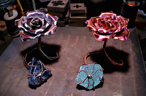 Infinity Copper Rose Glass Crystal Sculpture Dark and Flame