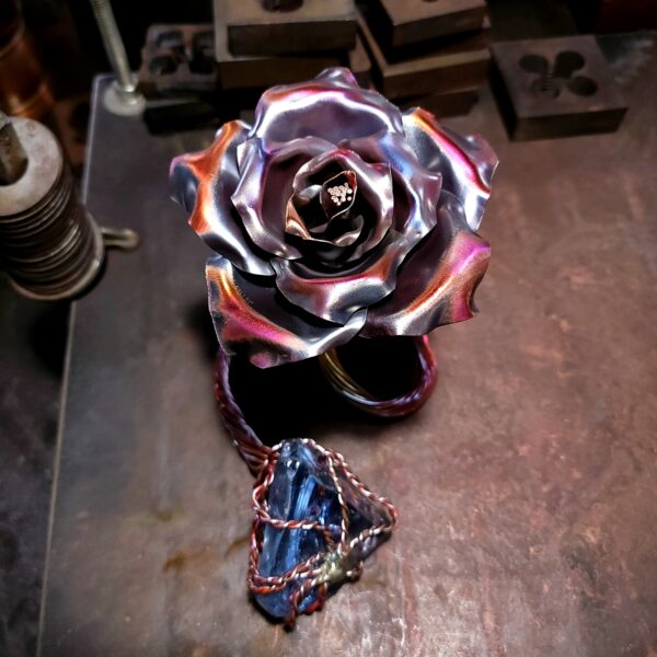 Infinity Copper Rose Glass Crystal Sculpture Dark Flame