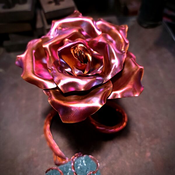 Infinity Copper Rose Glass Crystal Sculpture Flame