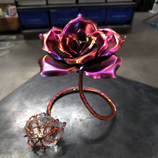 Infinity Copper Rose Sculpture Glass Crystal Flame Finish Refreshing Art Studio