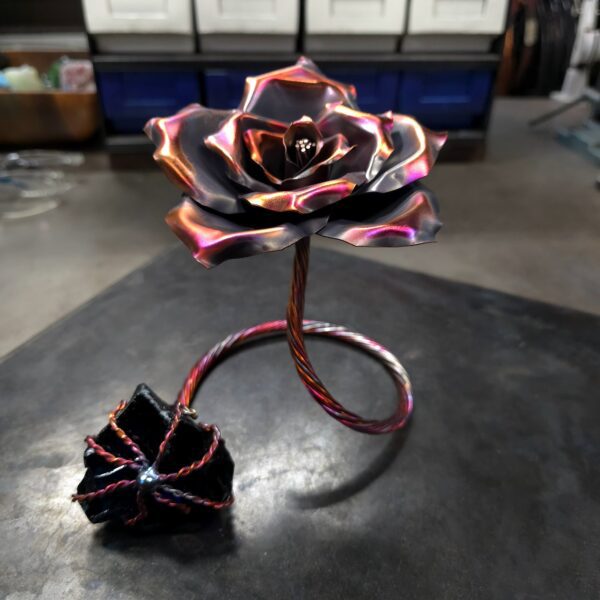 Infinity Copper Rose Sculpture Glass Crystal Dark Flame Finish Refreshing Art Studio