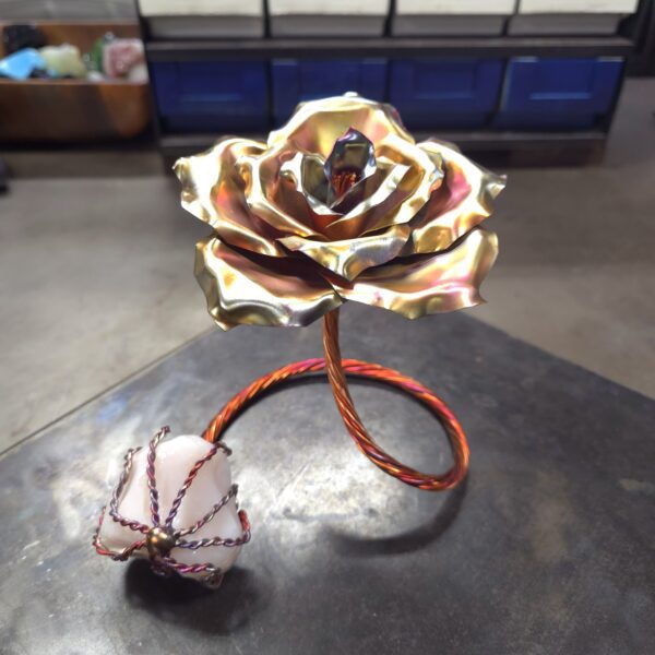 Infinity Copper Rose Sculpture Glass Crystal Cotton Candy Finish Refreshing Art Studio