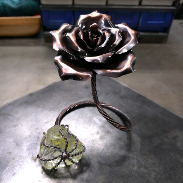 Infinity Copper Rose Sculpture Glass Crystal Antiqued Finish Refreshing Art Studio