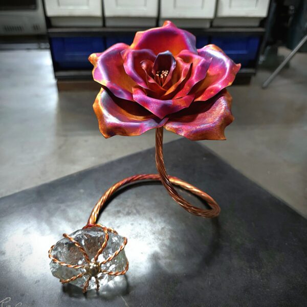 Infinity Copper Rose Sculpture Glass Crystal Matte Finish Refreshing Art Studio