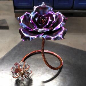 Infinity Copper Rose Glass Crystal Sculpture Blue Flame