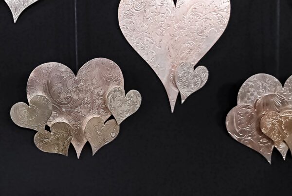 Silver-Plated Copper Brass Heirloom Holiday Heart Ornaments