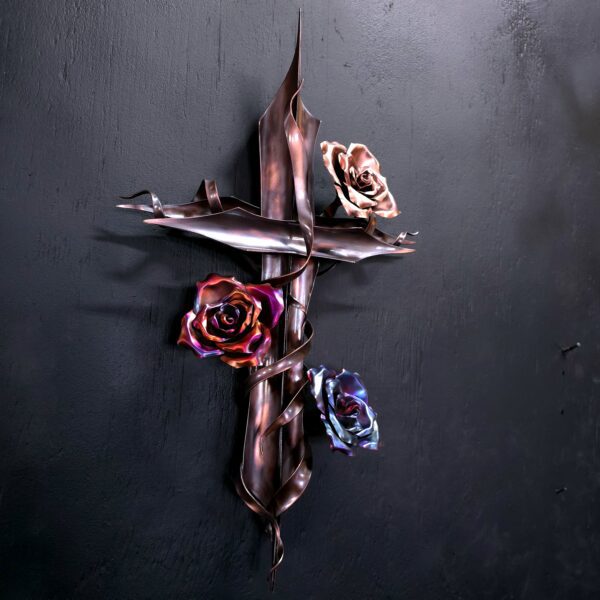 Serenity Copper Cross Metal Wall Art Rose Door Crucifix Religious Housewarming Gift