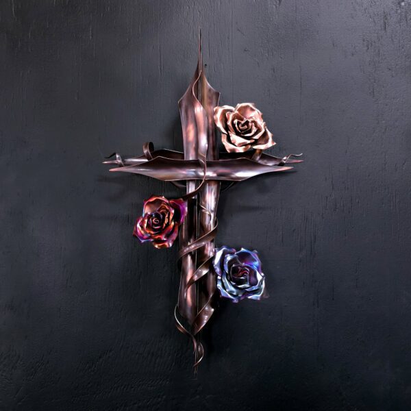 Serenity Copper Cross Metal Wall Art Rose Door Crucifix Religious Housewarming Gift