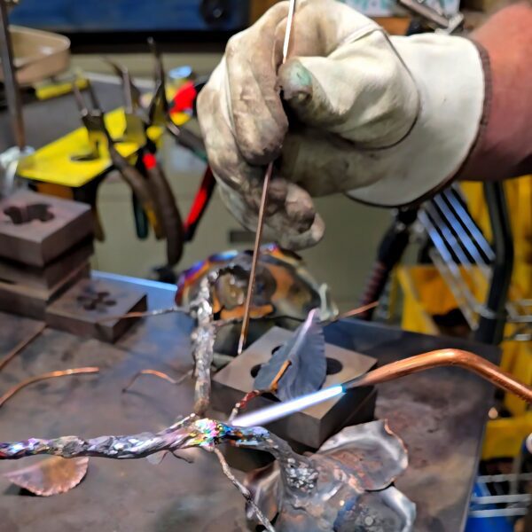 Copper Cross with Roses Bright Copper Flame Finish Wall Art Sculpture Door Hanging Refreshing Art Studio Working in Progress
