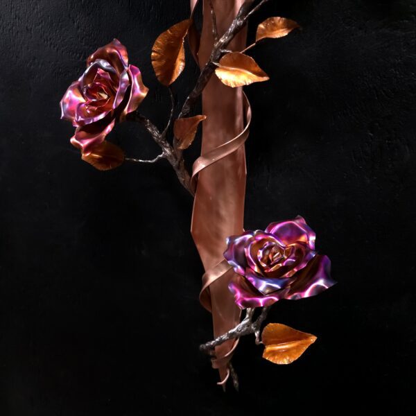Copper Cross with Roses Bright Copper Flame Finish Wall Art Sculpture Door Hanging Refreshing Art Studio