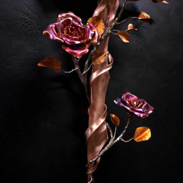 Copper Cross with Roses Bright Copper Flame Finish Wall Art Sculpture Door Hanging Refreshing Art Studio