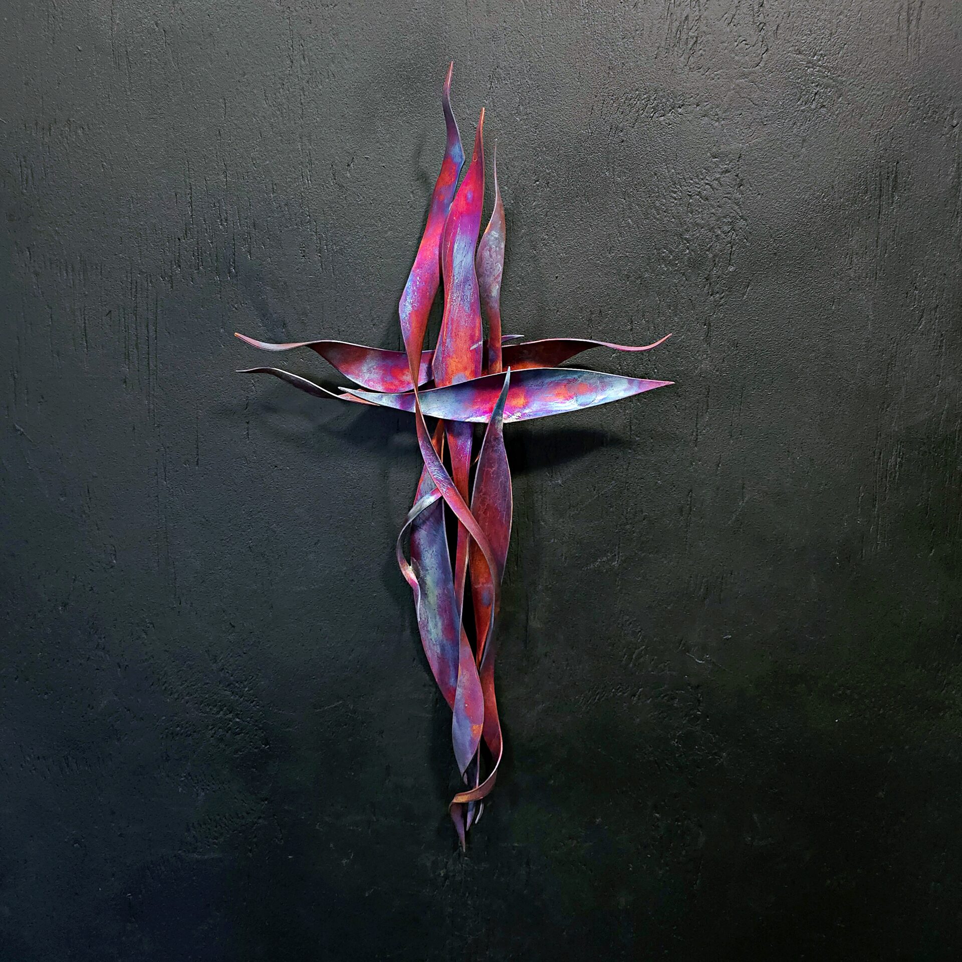 Copper Cross 2095 Matte Blue Purple Wall Art Sculpture Door Hanging Crucifix