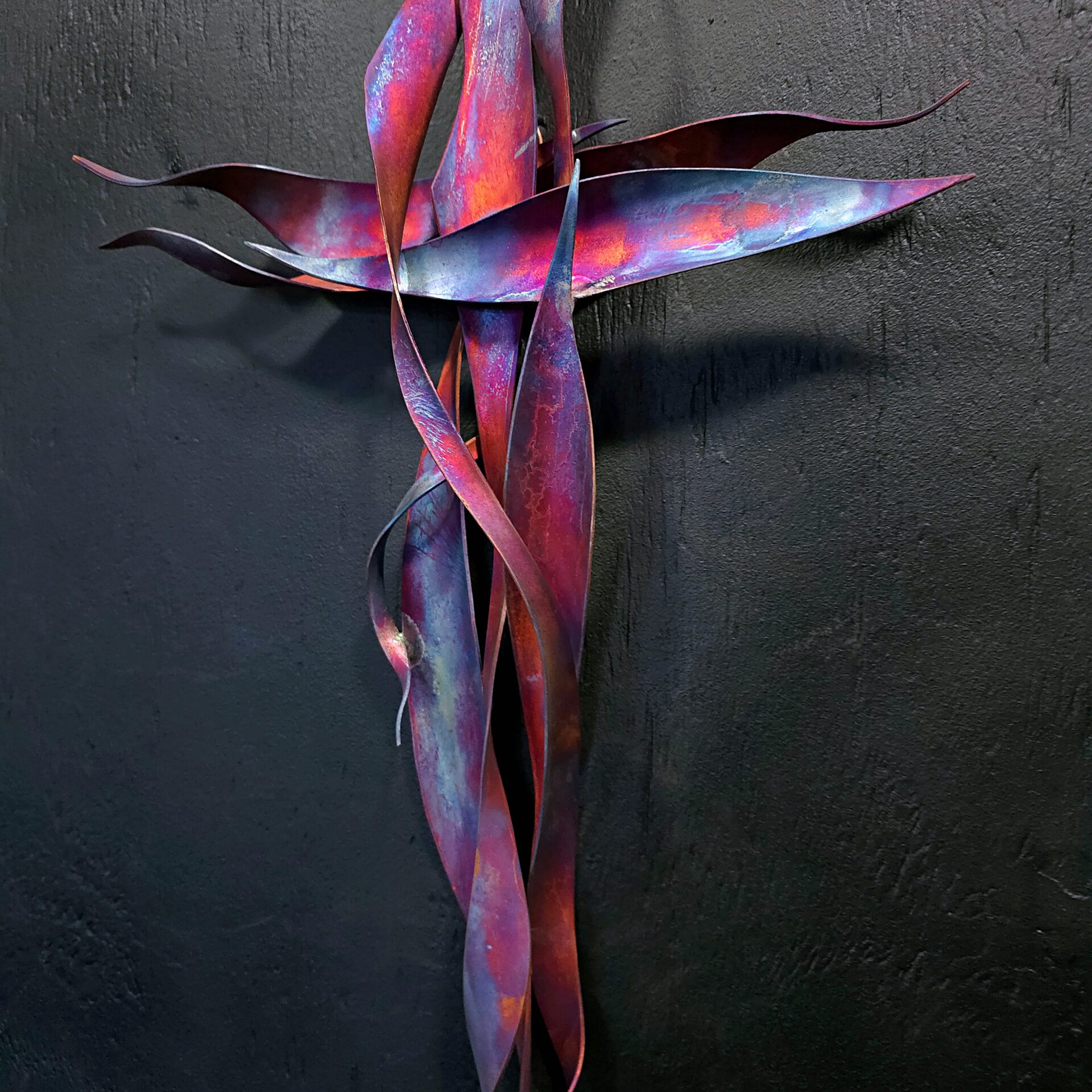 Copper Cross 2095 Matte Blue Purple Wall Art Sculpture Door Hanging Crucifix