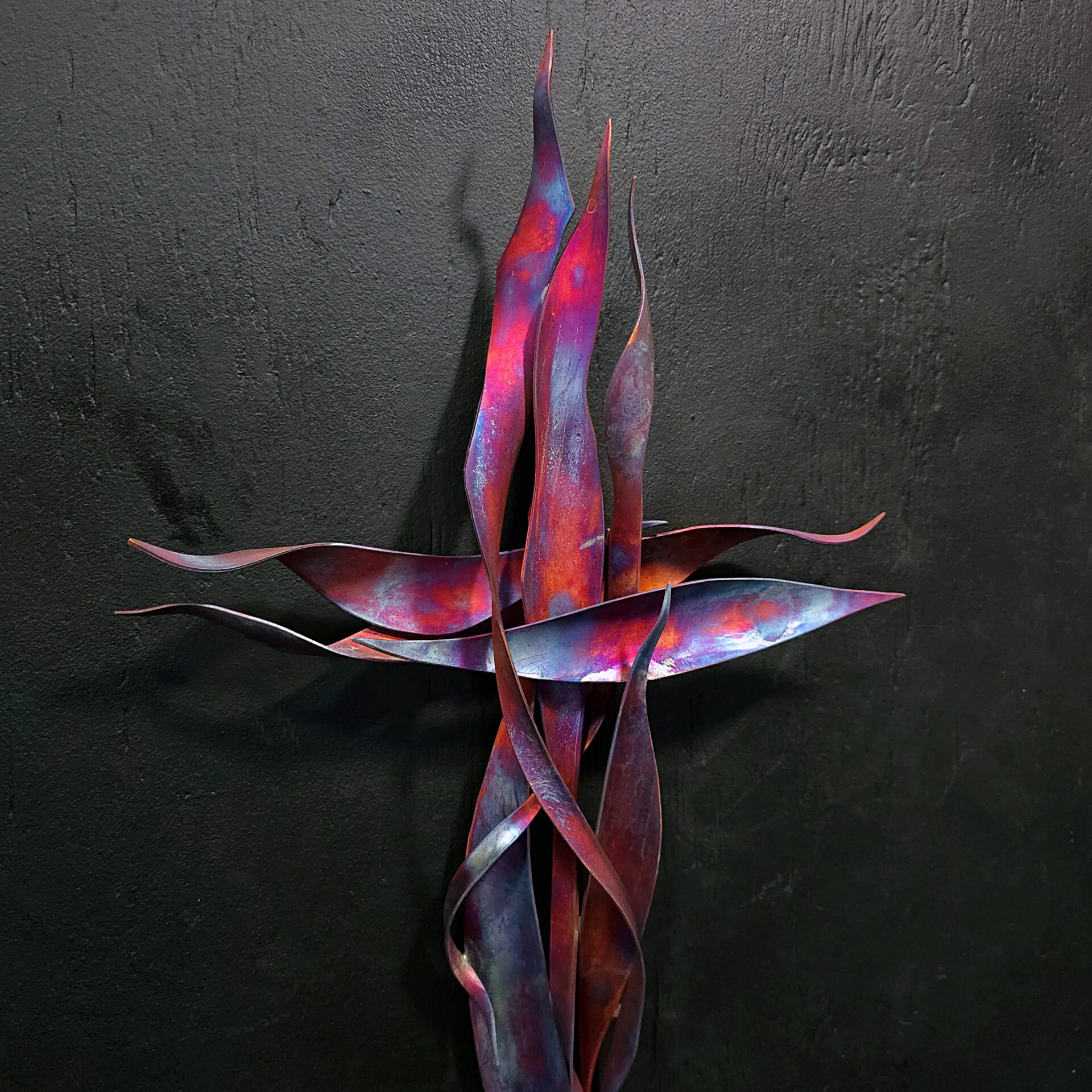 Copper Cross 2095 Matte Blue Purple Wall Art Sculpture Door Hanging Crucifix