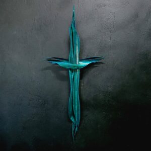 Copper Cross 2097 Blue Green Patina Wall Art Sculpture Door Hanging Crucifix