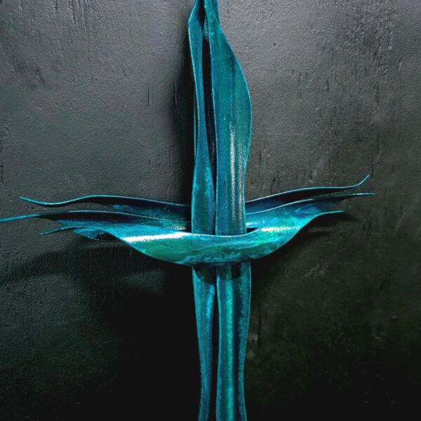 Copper Cross 2097 Blue Green Patina Wall Art Sculpture Door Hanging Crucifix