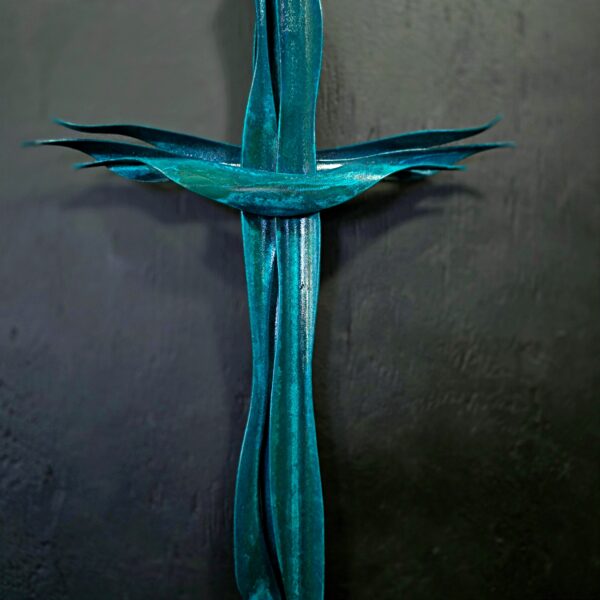 Copper Cross 2097 Blue Green Patina Wall Art Sculpture Door Hanging Crucifix