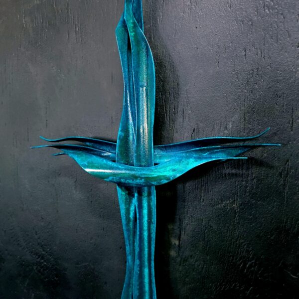 Copper Cross 2097 Blue Green Patina Wall Art Sculpture Door Hanging Crucifix