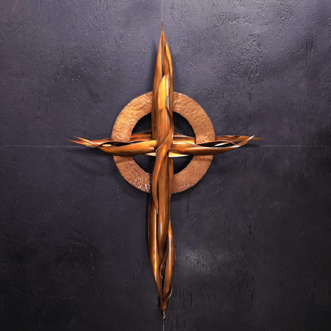 Copper Cross 2100 Celtic Hammered Halo Wall Art Sculpture Hanging Crucifix